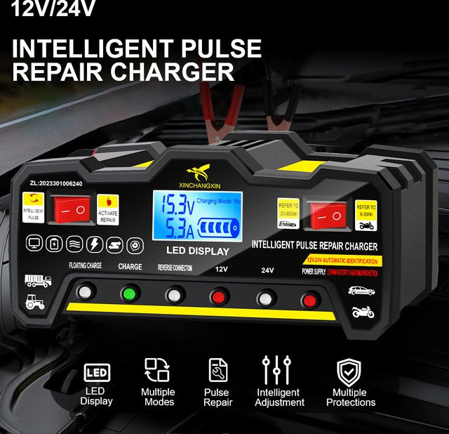 Intelligentes 300Ah Puls Reparatur Batterie Ladegerät 220W mit LCD Display für Blei-Säure-Batterien in Schwarz - Bild 1