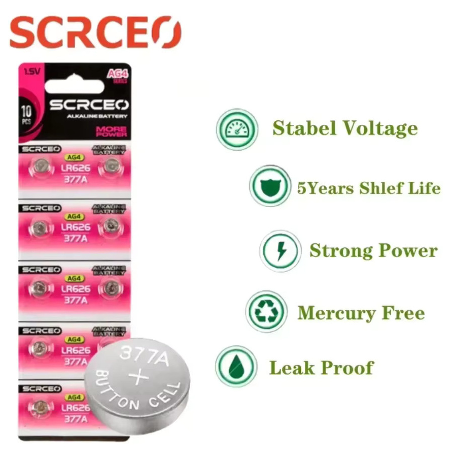 100 Stück SCRCEO Alkaline Knopfzellen AG4 LR626 1,55 V Silber für Spielzeug, Rechner und Uhren - Bild 2
