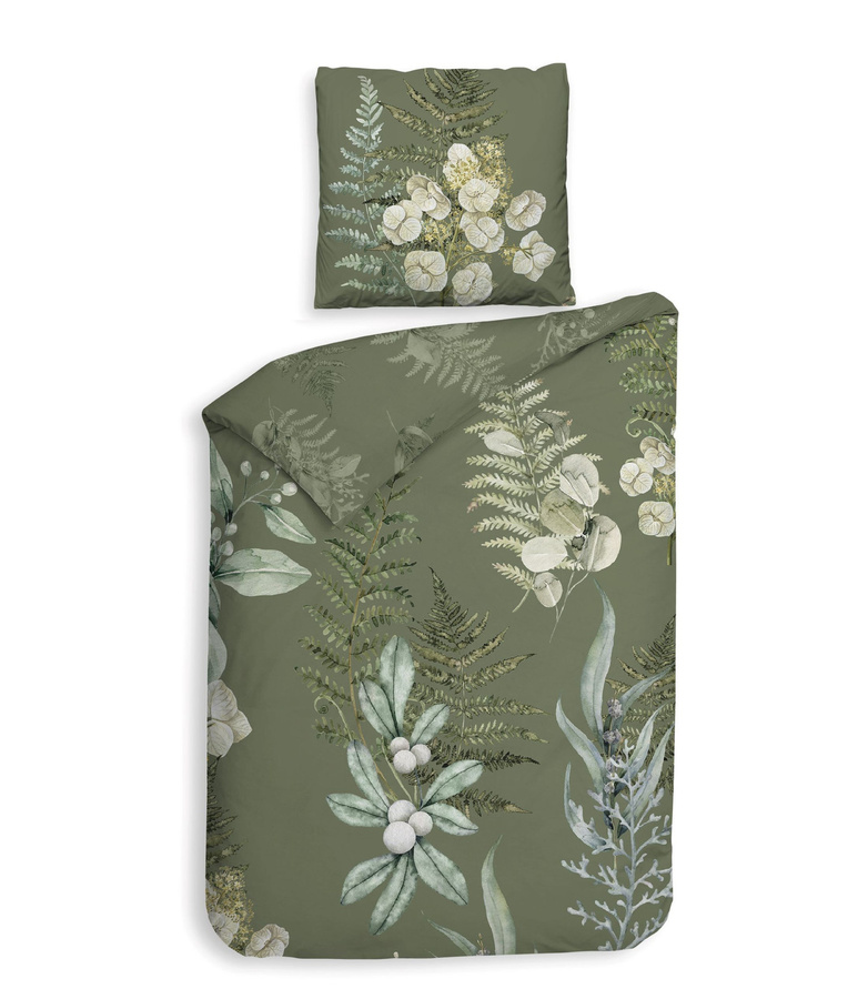 Heckett & Lane Twill Bettwäsche Nathan green Beeren Blüten Gräser in Creme und Beige, Material: Baumwolle, B/H: 155 x 220 cm mit Kissenbezug 80 x 80 cm - Bild 1