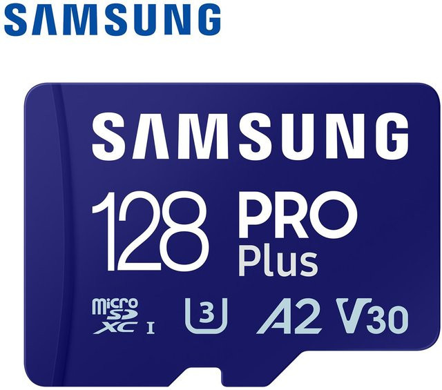 Samsung PRO Plus microSDXC Speicherkarte 128GB in Blau mit bis zu 180 MB/s, UHS-I, V30, A2 für Smartphones, GoPro und DJI Drohnen - Bild 1