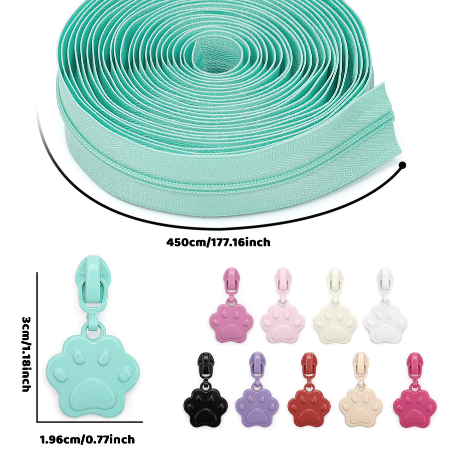 Changsons Set aus 3 Nylon-Reißverschlüssen mit 10 bunten Reißverschlussziehern in Katzenpfotenform, 4,57 m Länge, Multicolor - Bild 4