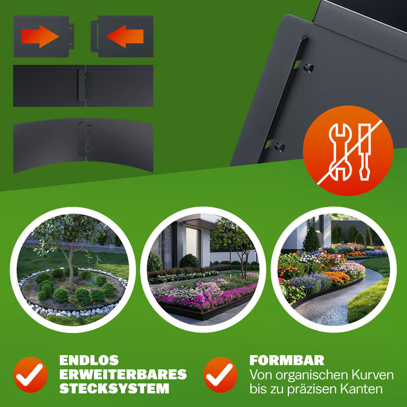 Beeteinfassung 5er-Set aus Metall in Schwarz, Gesamtlänge: 5 m, Höhe: 14 cm - Bild 4