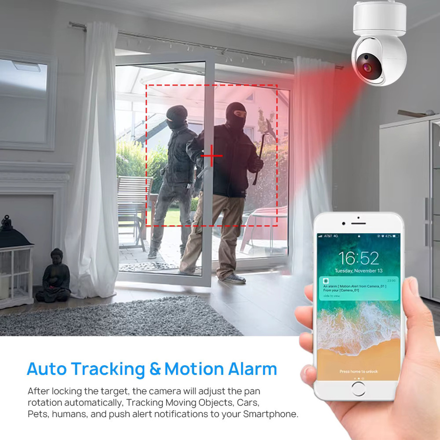 HAMROLTE Mini PTZ IP Kamera mit 3MP 2K Auflösung, WiFi, Auto Tracking, Zwei-Wege Audio und Bewegungserkennung in Weiß - Bild 3