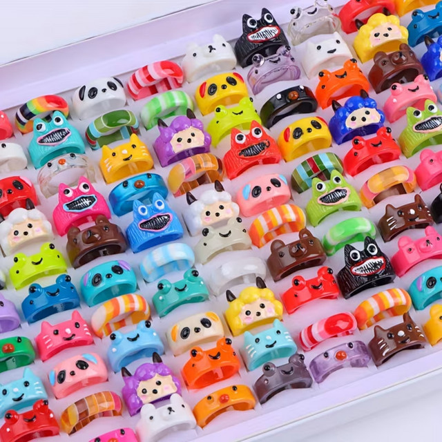 Ringe Set, Harz, Bunt, Frosch Bär - Bild 1