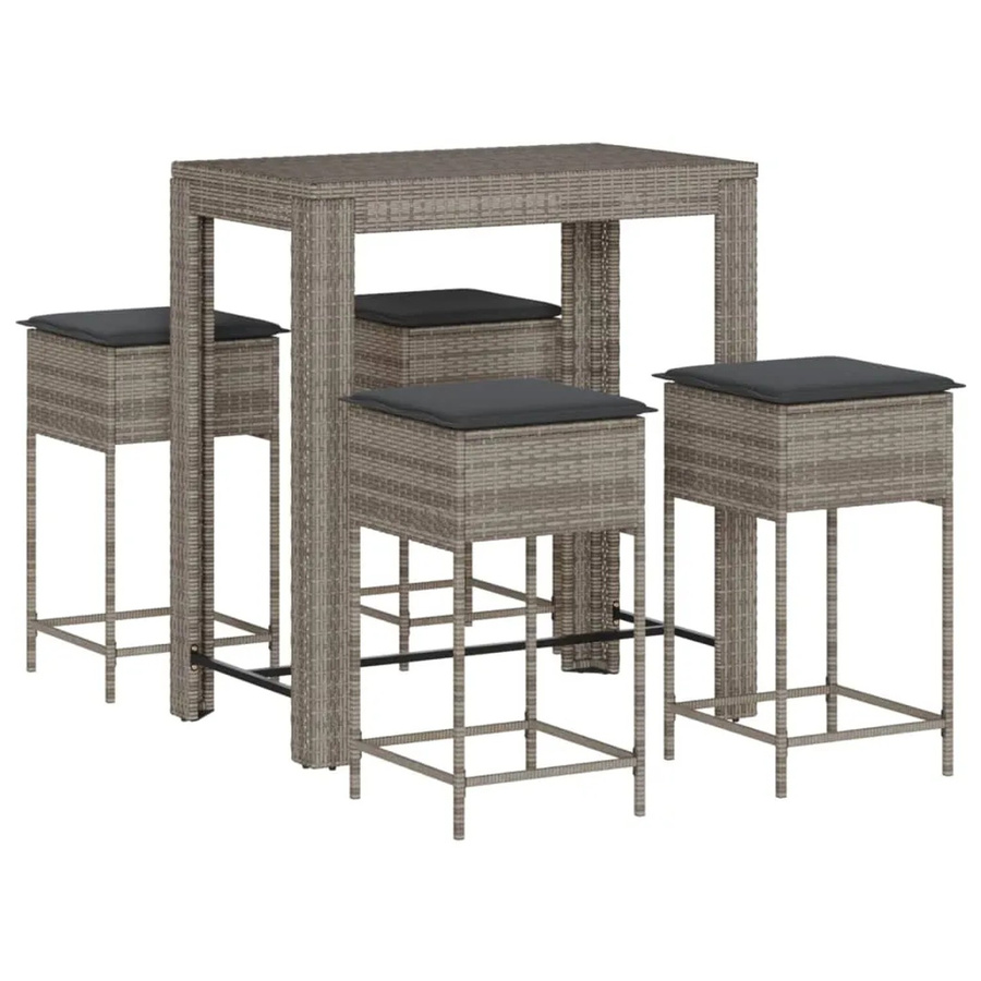 vidaXL 5-teiliges Gartenbar-Set aus Poly Rattan mit Kissen in Grau - Bild 2