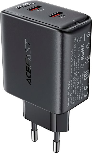 Acefast A49 Netzwerk-Ladegerät mit 35W, 3A und 2 x USB-C in Schwarz - Bild 1