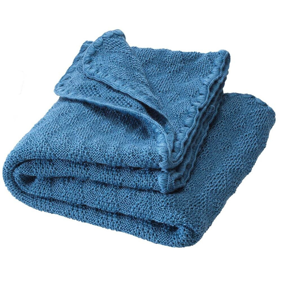 Disana Babydecke aus Bio-Merinowolle in Taubenblau, Ornament-Strickmuster, B/H: 80 x 100 cm - Bild 1