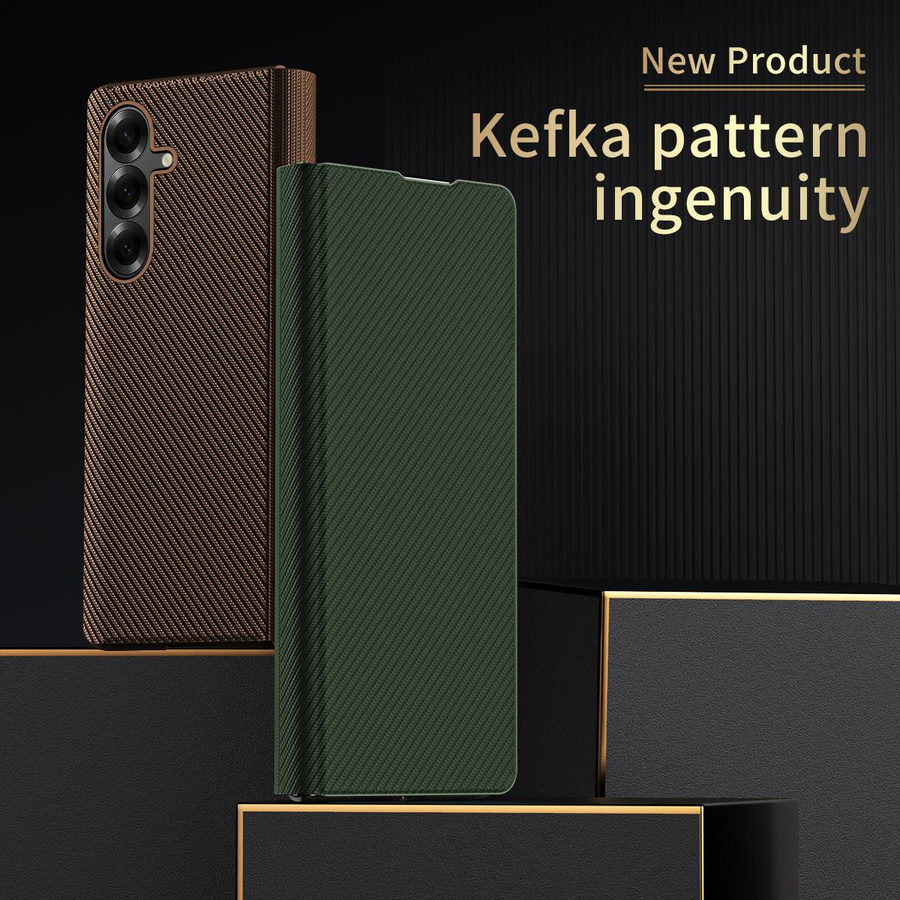 Stoßfeste Leder Klapphandyhülle im Kevlar-Muster für Samsung Galaxy Z Fold 7 6 5 4 3 in Schwarz - Bild 1