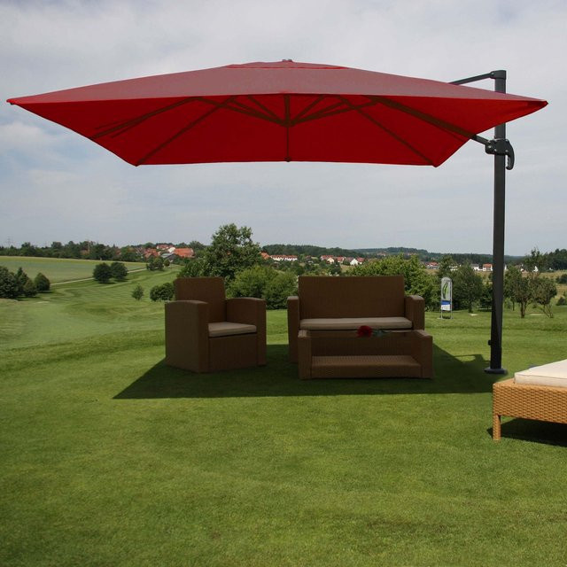 MCW Ampelschirm A96 Gastronomie Sonnenschirm aus Polyester und Alu in Rot, B/T/H: 300 x 300 x 100 cm - Bild 1