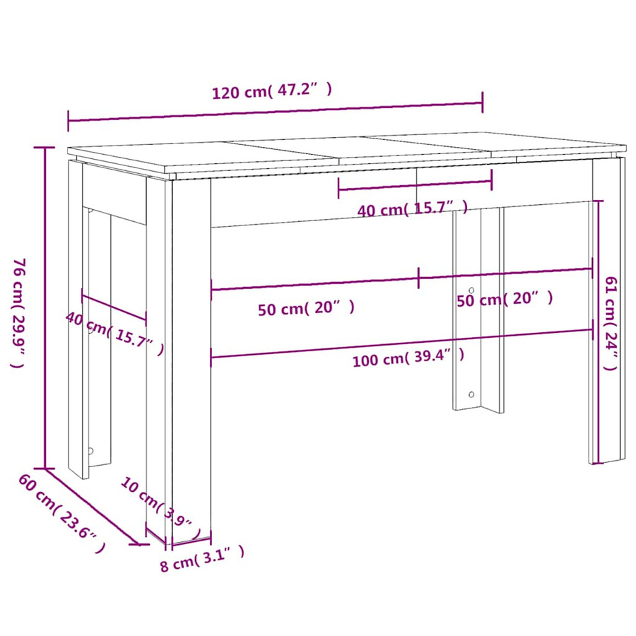 vidaXL Esstisch aus Holzwerkstoff in Räuchereiche, Braun, B/T/H: 120 x 60 x 76 cm - Bild 5