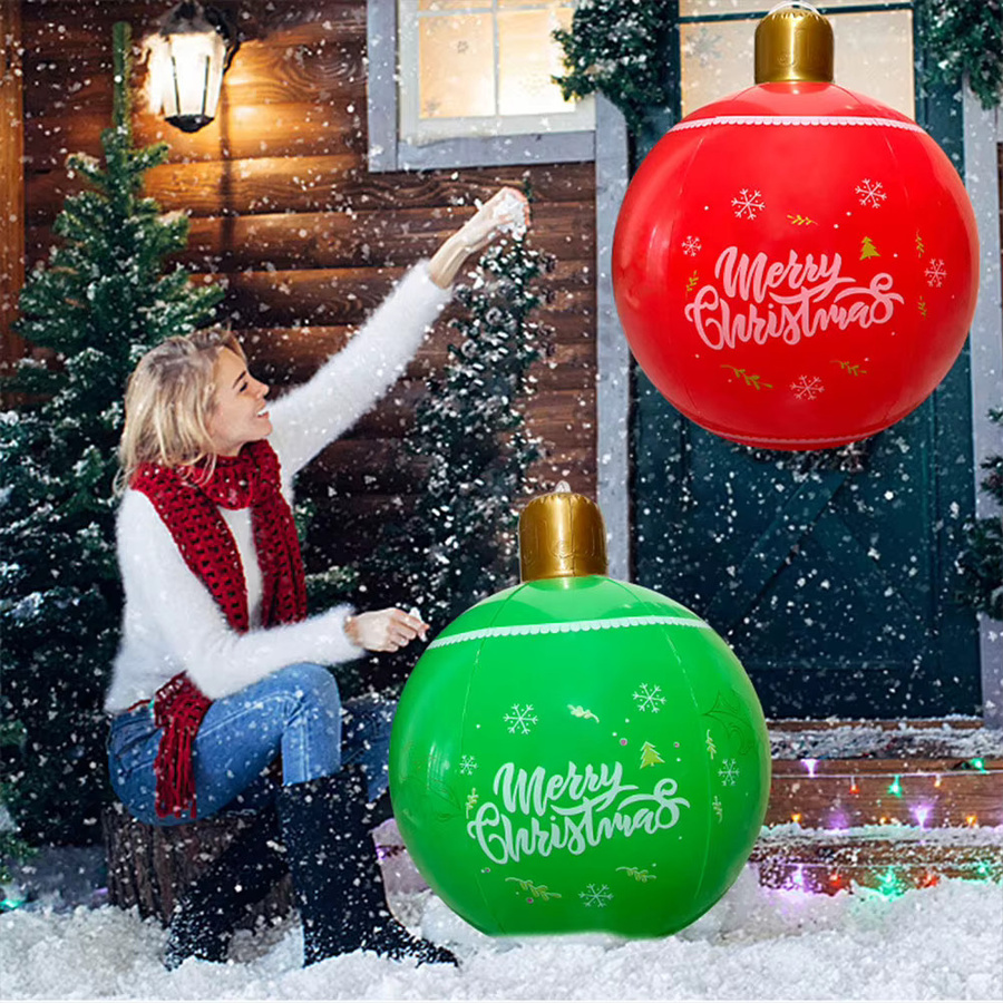 Aufblasbare Weihnachtskugel von APWIKOGER in Rot, 24 Zoll Durchmesser, dekorative PVC-Weihnachtskugel mit Schneeflocken-Design für Außenbereich, Garten und Veranda - Bild 3