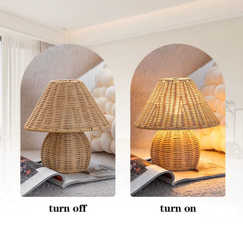 LINCCW Bambus Tischlampe Retro mit USB-Anschluss in Braun für Wohnzimmer und Leseecken - Bild 5