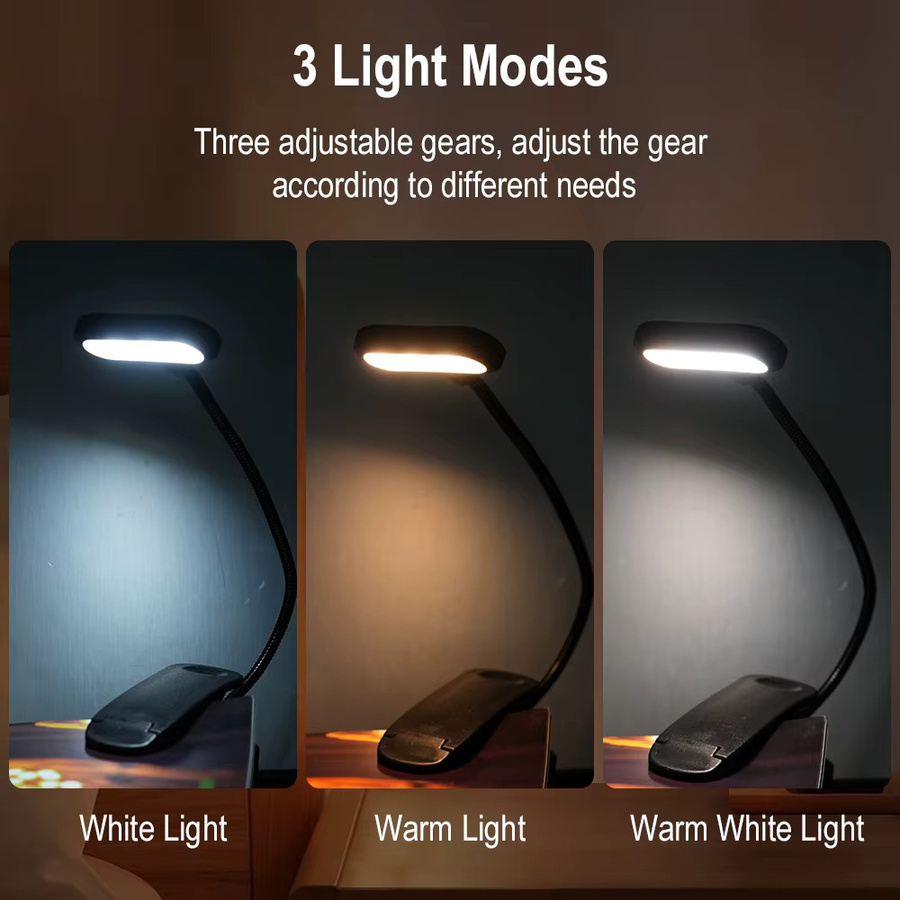 BORUIT Wiederaufladbares LED Buchlicht mit 6 LEDs und Magnetbefestigung in Schwarz und Weiß - Bild 2