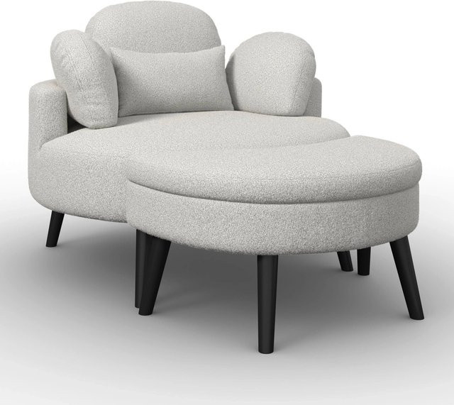 Bessagi Home Sessel Bianca mit Hocker in Grau und Schwarz aus Chenille - Bild 1