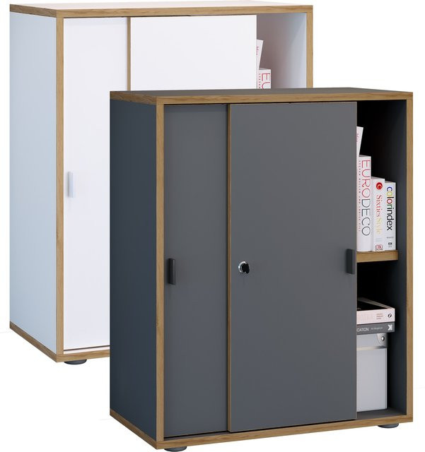 VCM Büroschrank Salia mit 2 Fächern und Schiebetüren in Grau, H x B x T: 74 x 60 x 37 cm - Bild 1