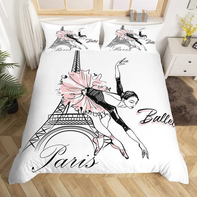 Bettwäsche Set Gymnastik Ballett Silhouette von Binchi Outdoor Product in Weiß, 3-teilig, B/H: 140 x 200 cm - Bild 1