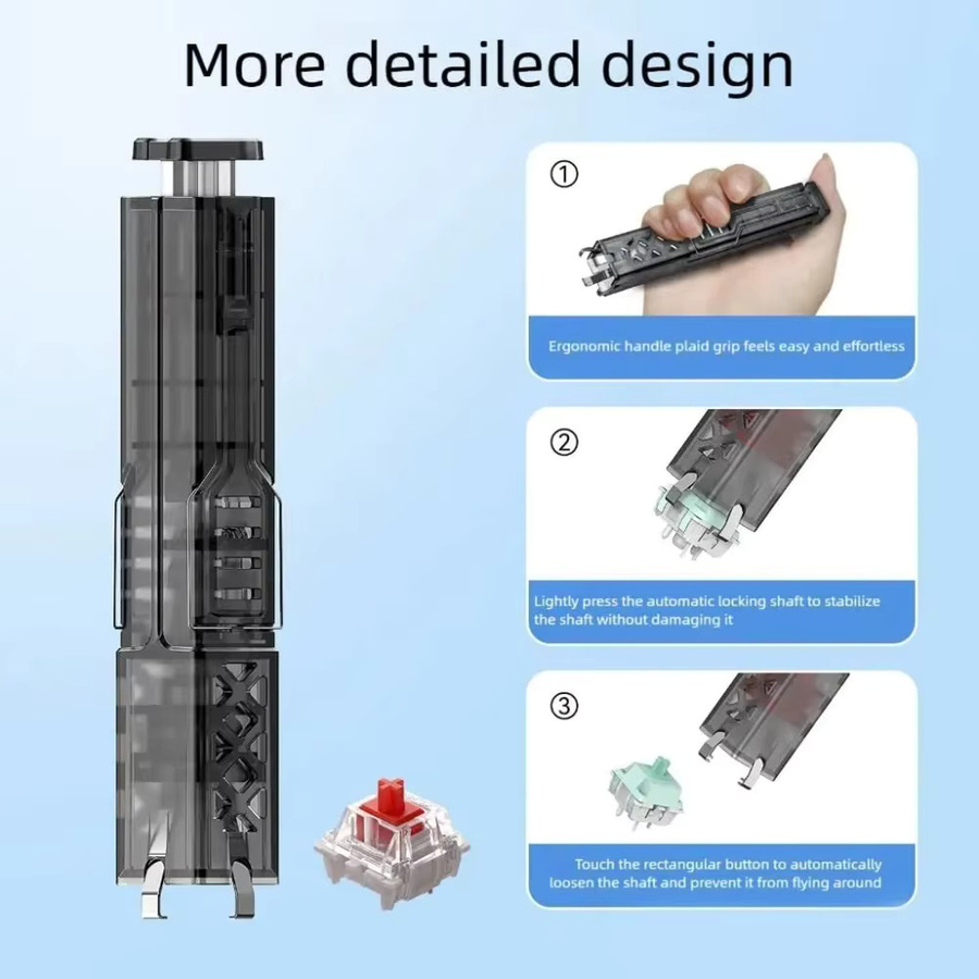 4-in-1 Tastatur-Reinigungset für mechanische Tastaturen mit Tastenkappen-Abzieher, Reinigungsbürste und Entladekabel - Bild 3