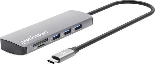 Manhattan Notebook Dockingstation mit integriertem Kartenleser, USB-C Power Delivery, HDMI 4K UHD, Ethernet/LAN und USB-A in Grau - Bild 1