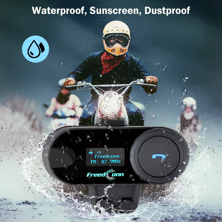 Freedconn Motorrad-Intercom Bluetooth-Helm-Headset mit Musik-Sharing und FM-Radio, IPX6 wasserdicht, Schwarz - Bild 5