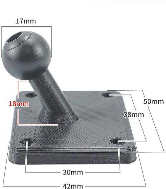 Kitchenm 17mm Kugelhalterung für Handy-GPS-Halterungen mit Diamant-Kugelgelenk oder quadratischer Montagebasis in Schwarz - Bild 1