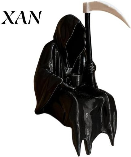 AuraMall Sensenmann-Statue mit Kaffee und Sense, 3D-gedruckte gotische Figur in Schwarz zur Schreibtisch-Dekoration - Bild 1