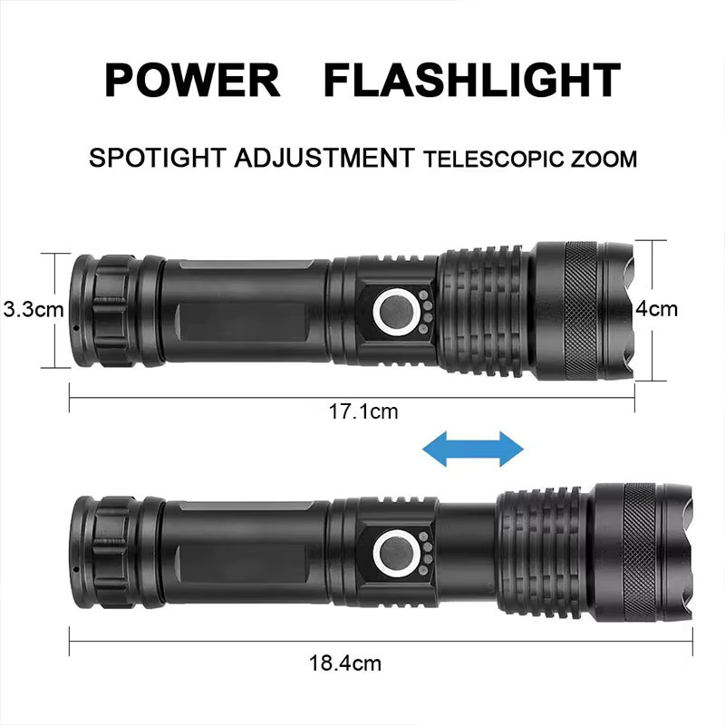BALDR Taktische LED-Taschenlampe aus Aluminiumlegierung in Schwarz, wiederaufladbar mit Teleskop-Zoom für Outdoor und Camping - Bild 6