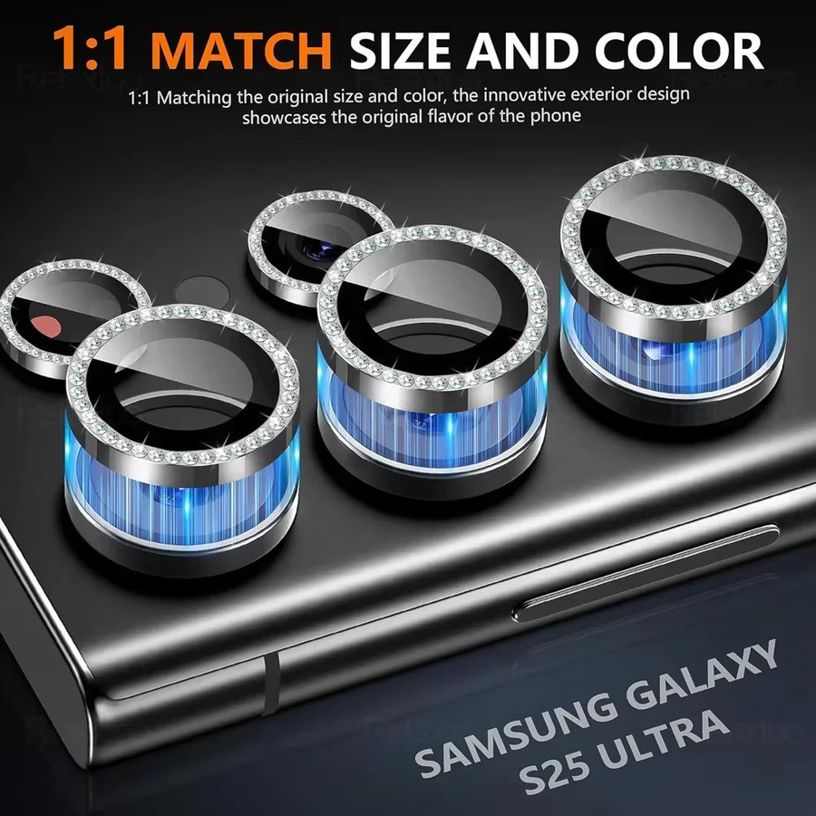 Samsung Kamera Objektiv Schutzring HD Shiny Diamond Metall für Galaxy S25 S24 S23 FE Ultra Plus in Schwarz - Bild 4