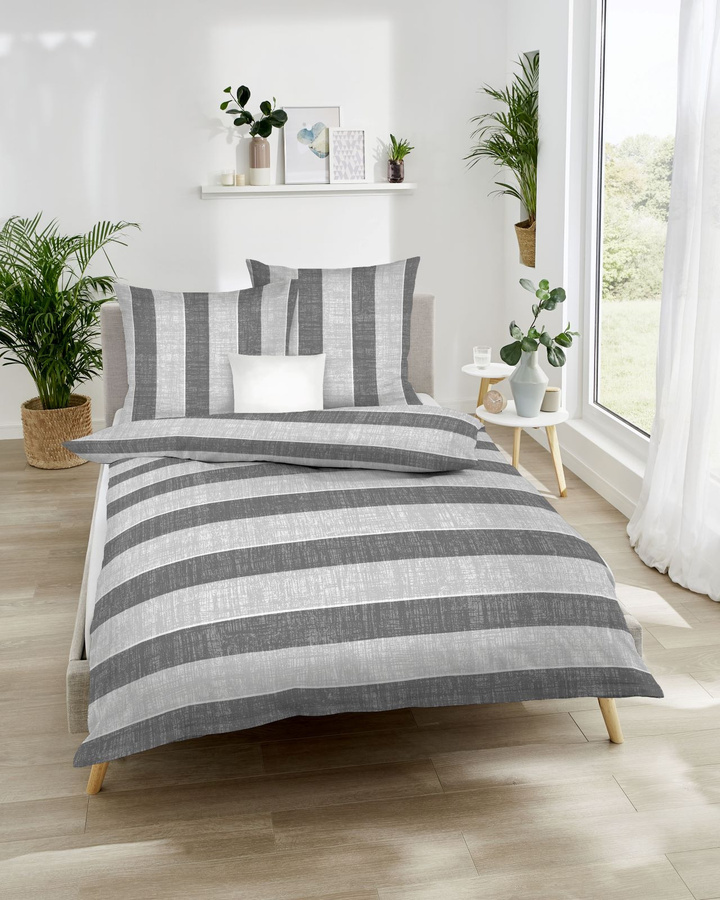 Kaeppel Bettwäsche College 530 aus Mako-Satin in Grau gestreift, Breite: 155 cm, Länge: 220 cm - Bild 1