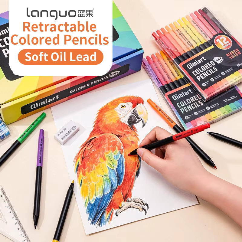 Klick-Buntstifte-Set mit 12 oder 96 Farben, ölbasiert mit weichem Kern, 3,0 mm Stiftdurchmesser, Multicolor für Zeichnen, Skizzieren und Malen - Bild 2