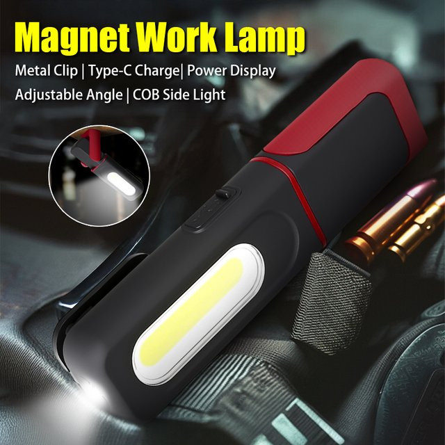 Heinast Magnetische COB-LED-Arbeitsleuchte in Schwarz, USB-wiederaufladbare Camping-Taschenlampe mit eingebautem Akku - Bild 1