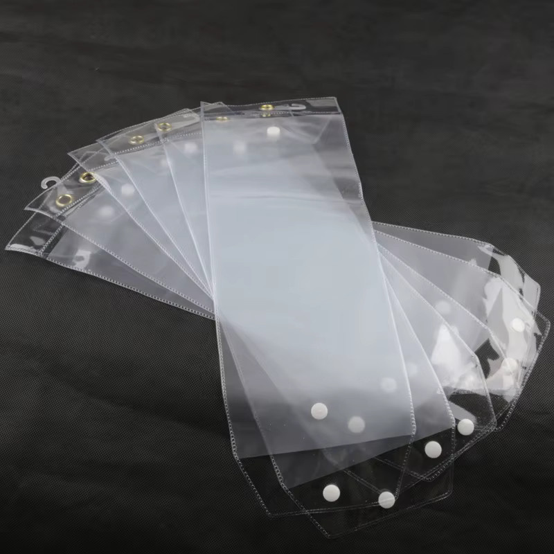 5er Set transparente PVC-Verpackungstaschen für Haarverlängerungen mit Druckknopf und Haken, 14 bis 24 Zoll - Bild 2