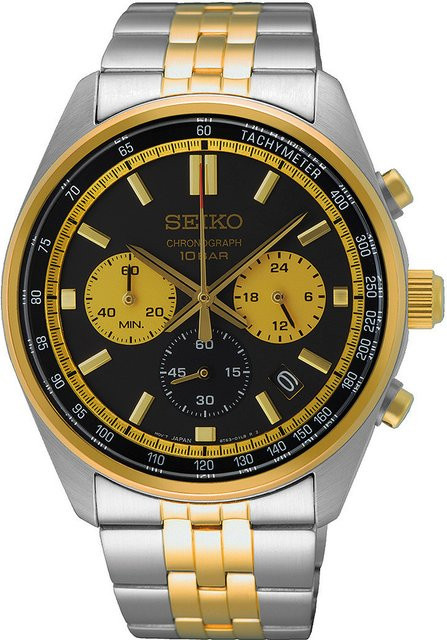 Seiko Chronograph, Quarz, Edelstahl, Schwarz, 42 mm, Herren - Bild 1