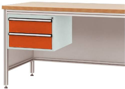 Manuflex ZB4525.2001 Gehäuse-Unterbau für ALU-Arbeitstische in Orange/Multicolor mit 2 Schubfächern, Nutzhöhe: 300 mm, für Tischtiefe: 600 mm - Bild 1