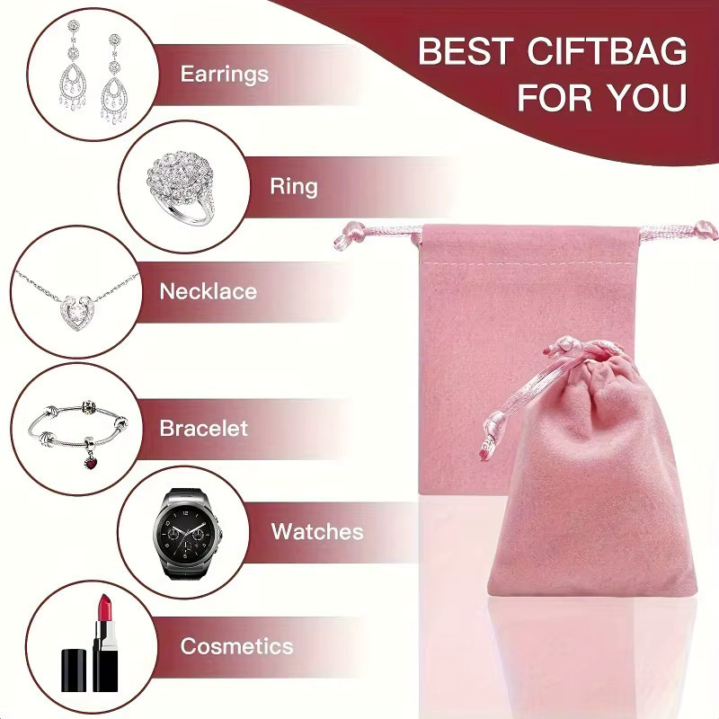 10 Stück Samt-Schmuckbeutel mit Kordelzug in Pink für Geschenke und Aufbewahrung - Bild 2