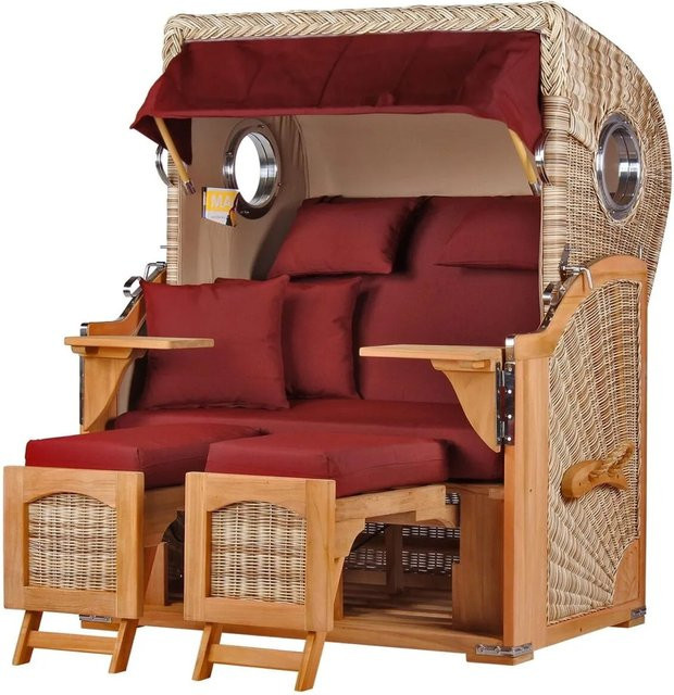 Bene Living Strandkorb Komplettset Ammersee Teak Bullauge PE Shell Modell 550 in Braun - Bild 1