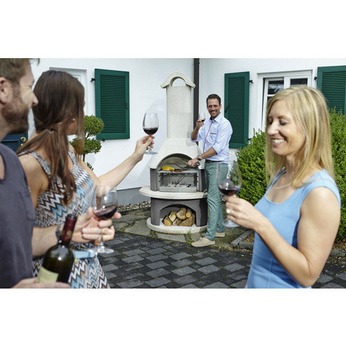 Buschbeck Gartengrillkamin Athen in Weiß-Anthrazit mit Grillrost und Holzablagefach - Bild 2