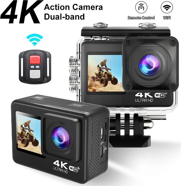 Regaton Action-Kamera 4K mit Dual-Screen-Display, 24MP, WiFi und 170 Grad Weitwinkelobjektiv, wasserdicht bis 30m, Schwarz - Bild 1