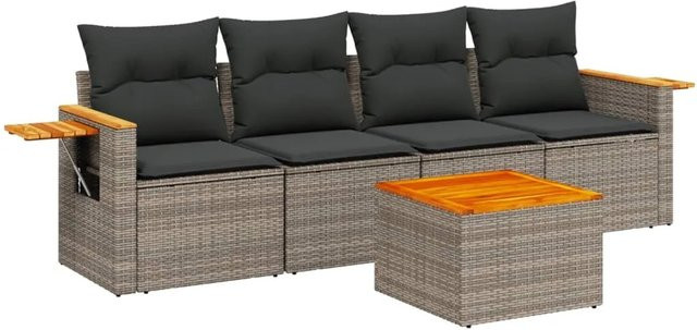 vidaXL 5-teilige Garten-Sofagarnitur aus Poly-Rattan in Grau mit Tisch und Kissen - Bild 1