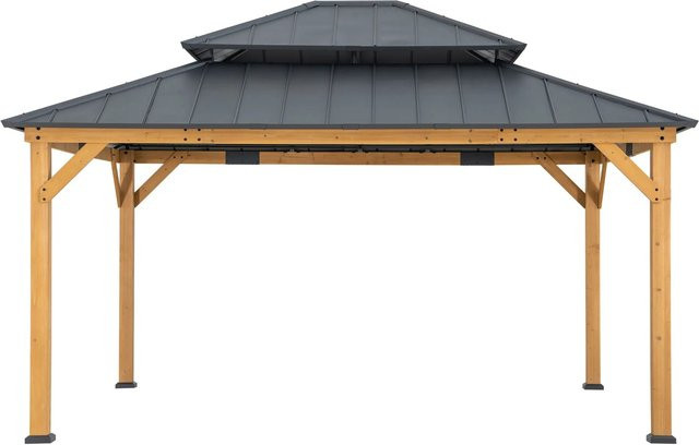 Sunjoy Gazebo Rimo aus Zedernholz mit Stahldach in Anthrazit, B/T: 390 x 450 cm - Bild 1