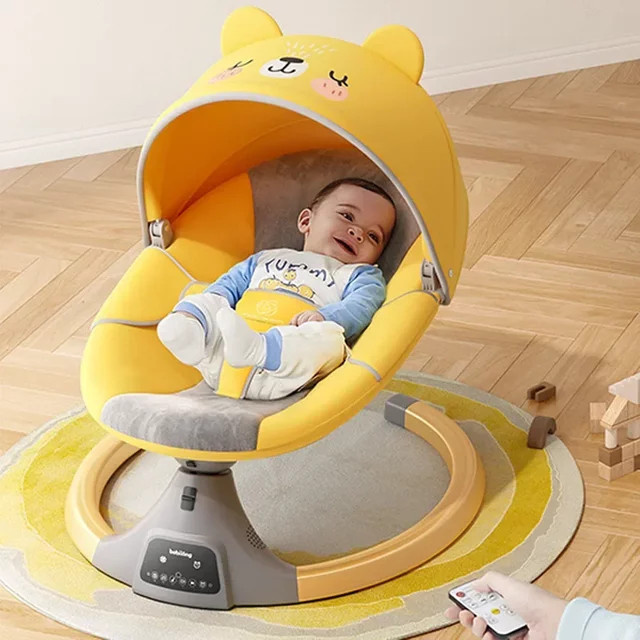 Elektrisches Baby-Schaukelbett und Kinder-Schaukelstuhl als beruhigende Schlafhilfe für Neugeborene in Orange und Gelb - Bild 1