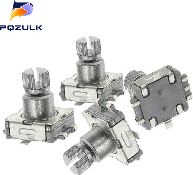 5er Set EC11 Drehgeber Schalter mit Push-Schalter, 5-Pin SMD Typ, Welle Länge: 10 mm, Farbe: Lila/Silber - Bild 1