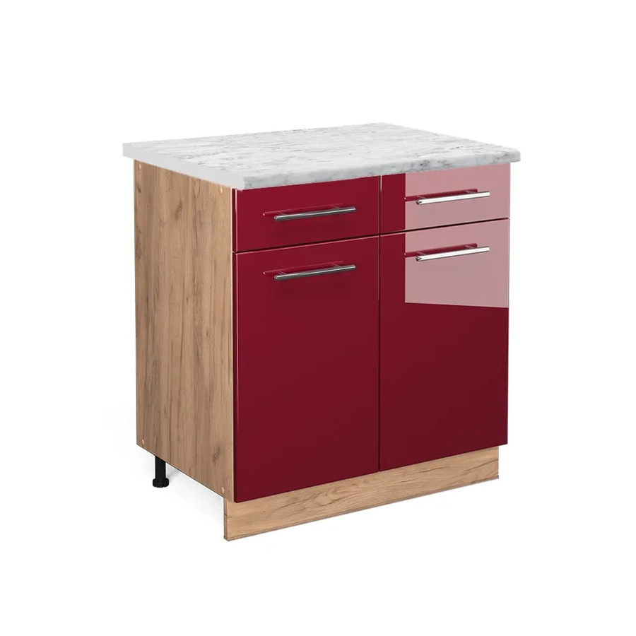Vicco Küchenunterschrank Fame-Line Bordeaux Hochglanz Goldkraft Eiche mit Marmor-Optik B: 80 cm, H: 76 cm, T: 40 cm - Bild 2