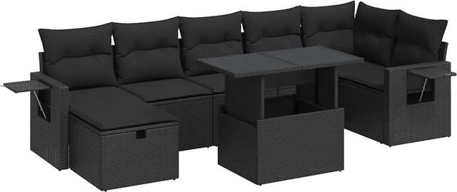 vidaXL 8-teilige Garten-Sofagarnitur aus Poly-Rattan mit Kissen in Schwarz - Bild 1