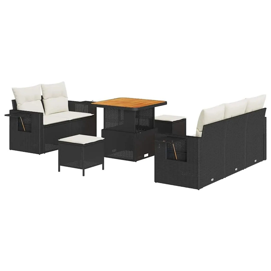 vidaXL Gartensofa-Set 8-teilig aus Poly-Rattan in Schwarz und Creme mit Kissen und Tisch - Bild 2