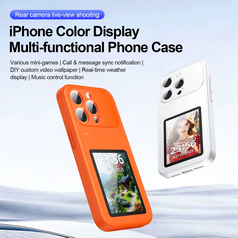 Multifunktionale Bluetooth-Handyhülle von Zoeydam für iOS in Orange mit Touchscreen, Fotoübertragung und Videowiedergabe - Bild 3