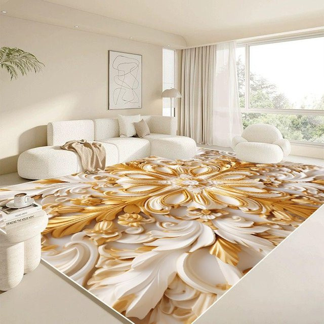 Moderner Teppich Karpetti in Weiß und Gold mit floralem Design, weich und rutschfest für Wohnzimmer oder Schlafzimmer, B/T: 160 x 200 cm - Bild 1