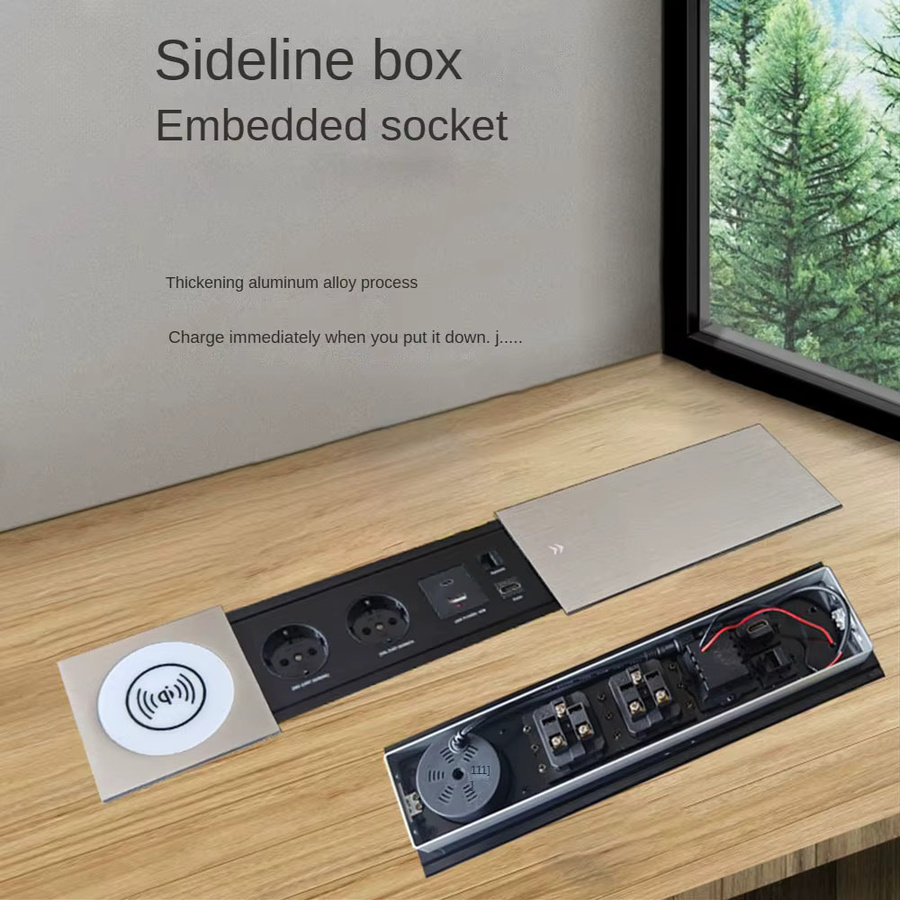 MANLEIKE Tischsteckdose mit Schiebeabdeckung in Schwarz inklusive kabelloser Aufladung, USB, Typ-C, Netzwerk und HDMI - Bild 7