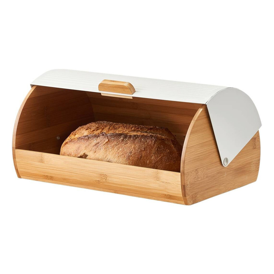 Zeller Brotkasten aus Bambus und Metall in Weiß-Natur, B/H/L: 27 x 19 x 39 cm - Bild 2