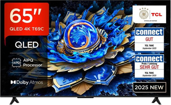 TCL 65 Zoll QLED 4K UHD LED-Fernseher in Schwarz B/H: 145 x 88 cm