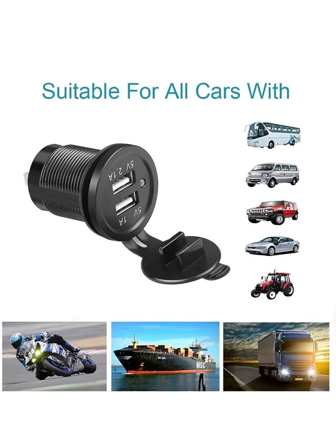 Kebidumei 12 V Dual-USB-Autoladegerät mit Panel und LED-Anzeige in Schwarz für Fahrzeug, Boot, LKW und Motorrad - Bild 4